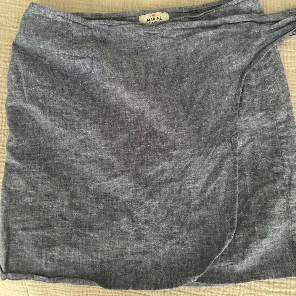 Light blue chambray linen wrap skirt